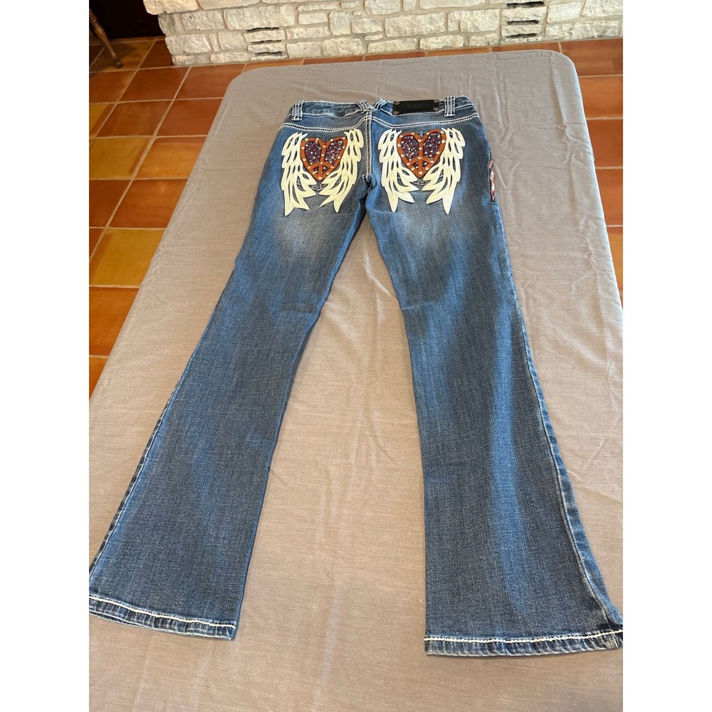 Vaccari Paz Bootcut Jeans Womens 27R Blue Denim Rhinestone Western